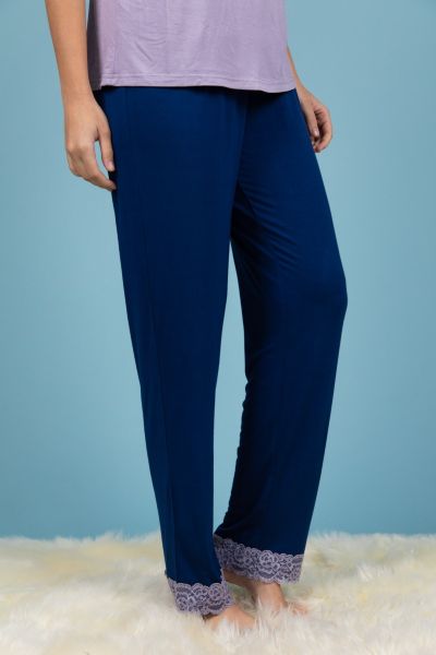 Ladies Navy Pant With Contrast Lace