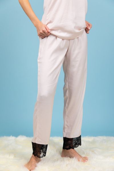 Ladies Beige Satin Pant With Lace
