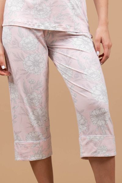 Ladies Pale Pink Sketchy Floral Crop Pant