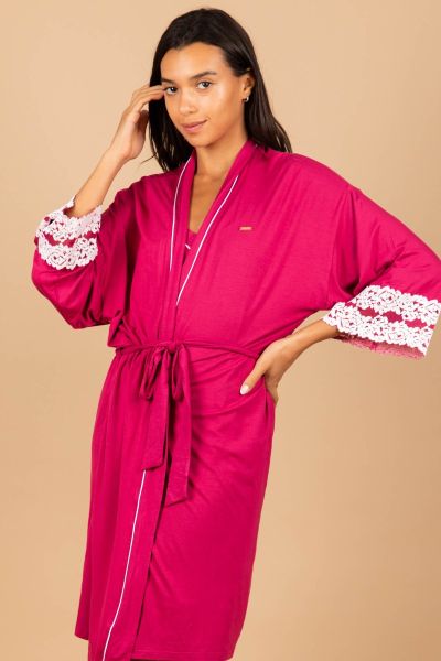 Ladies Maroon Robe With Lace
