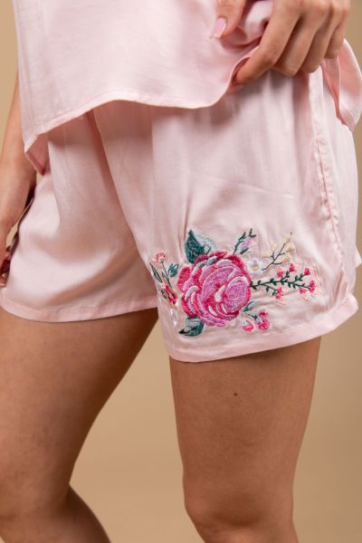 Ladies Peach Satin Embroidery Short