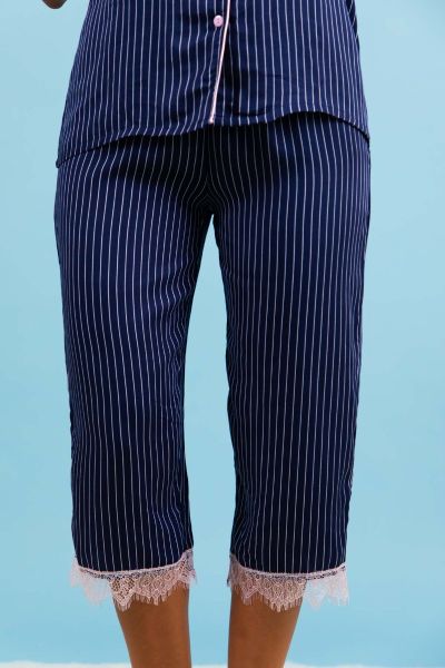 Ladies Navy Pin Stripe Crop Pant