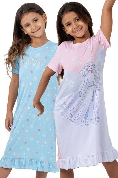Girls Peach & Blue Frozen 2 Pack Nightdress