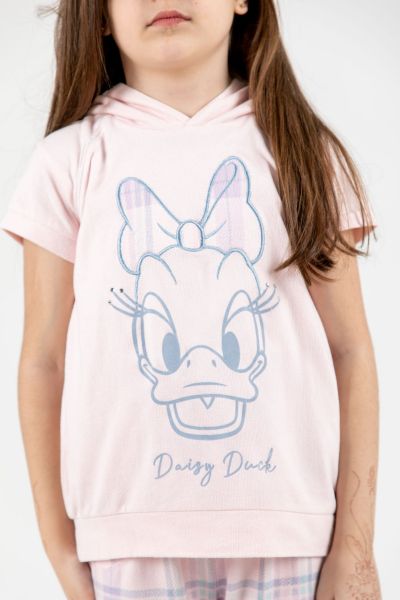 Girls Pink Check Daisy Duck Hooded Crop PJ