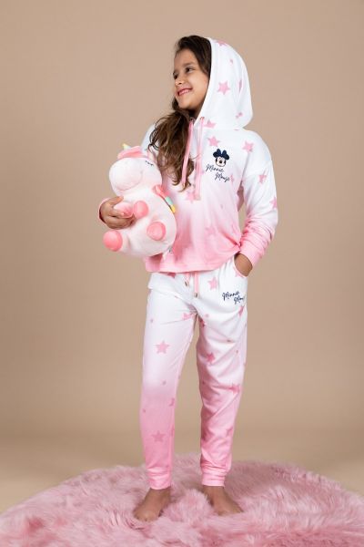 Girls White Pink Ombre Minnie Star Hooded PJ