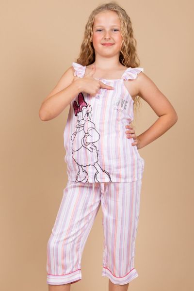 Girls Lilac Peach Daisy Stripe Cami Crop PJ Set