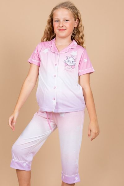 Girls Pink & Lilac Ombre Star Marie Button Through Crop PJ