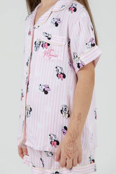 Girls White & Pink Stripe Minnie Button Through Short
