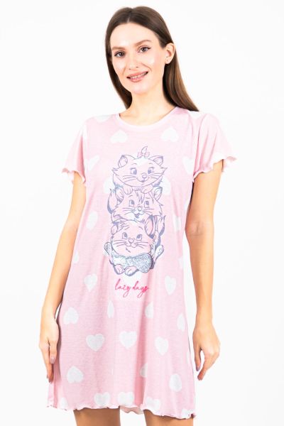 Ladies Pink Rib Alistair Cats Nightdress