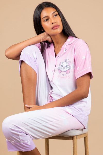 Ladies Pink & Lilac Ombre Star Marie Button Through Crop PJ