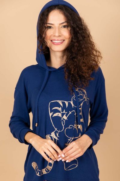 Ladies Navy Tigger Hooded Mix & Match Top
