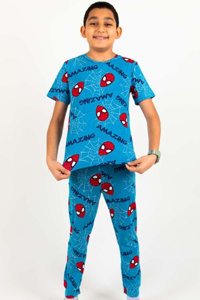 Boys Blue Spider-Man Printed PJ
