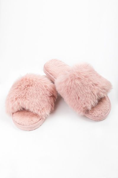 Ladies Dusky Pink Fur Slipper
