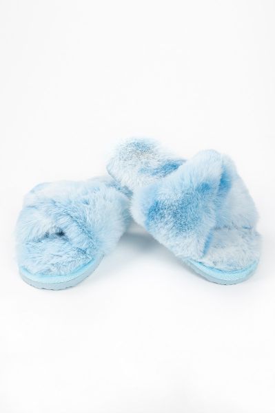 Ladies Blue Twisted Toe Fur Slipper