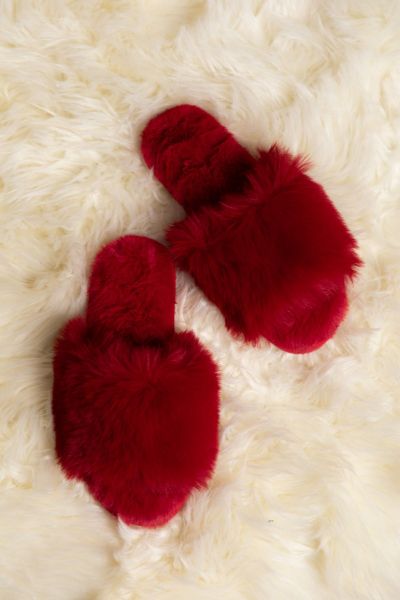 Ladies Red Fur Slipper