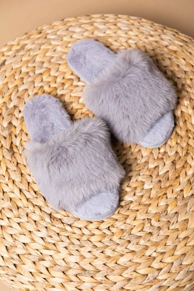Grey Fur Slipper