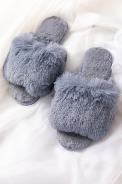 Ladies Blue Fur Slipper
