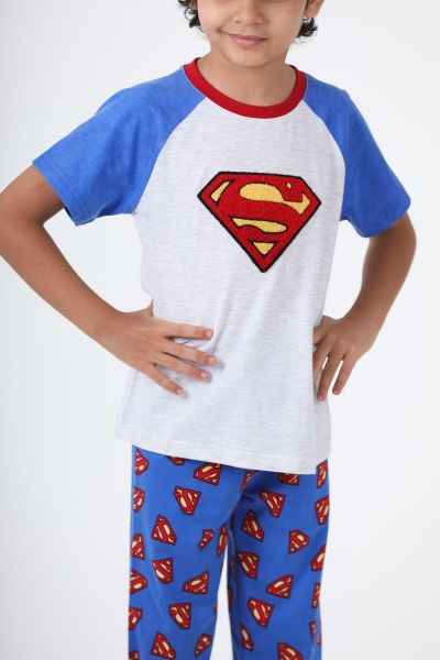 Boys Grey Blue Sleeve Superman PJ